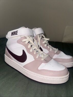Nike Women’s Mid-Top Sneakers in White, Light Pink and Burgundy